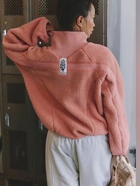 NWT Free People Ready Set Rib Fleece Pullover in Frosted Peach
